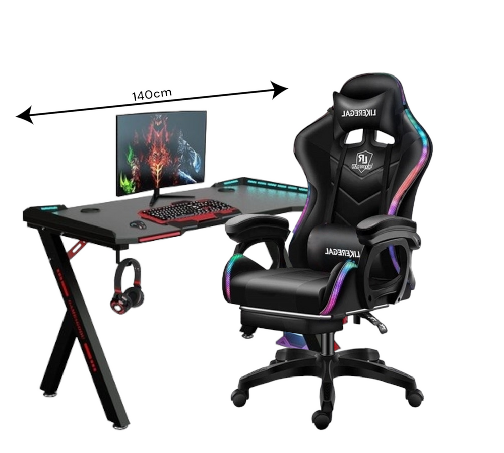 Kompiuterinės kėdės ir stalo komplektas rgb Led 2
