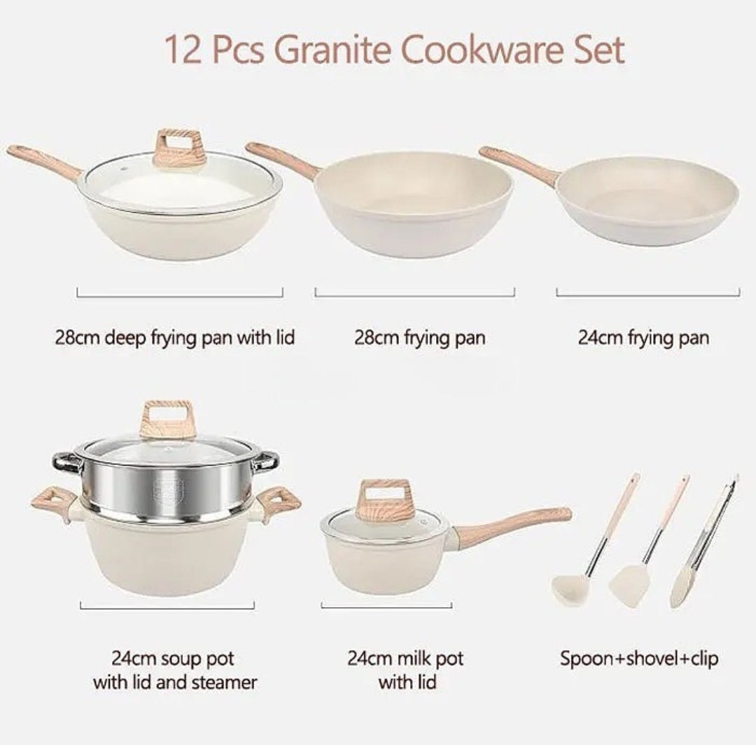 12 dalių nelimpančių puodų ir keptuvių rinkinys