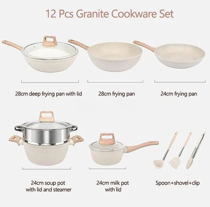 12 dalių nelimpančių puodų ir keptuvių rinkinys