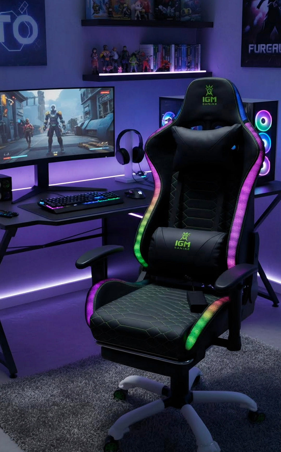Kompiuterinė Žaidimų kėdė su rgb ir garso kolonėlėmis